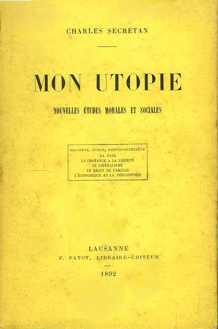 Couverture de Mon utopie, de Charles Secrétan.